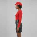 Women's Black Double-Button Leather Mini Skirt