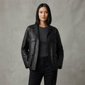 Women's Black Four-Pocket Leather Jacket