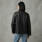 Women's Black Four-Pocket Leather Jacket