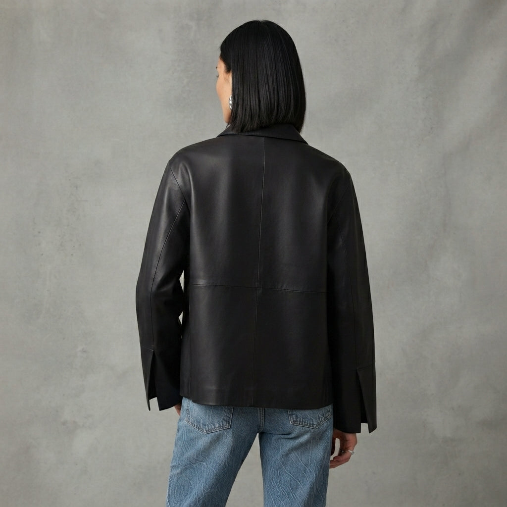 Women's Black Four-Pocket Leather Jacket