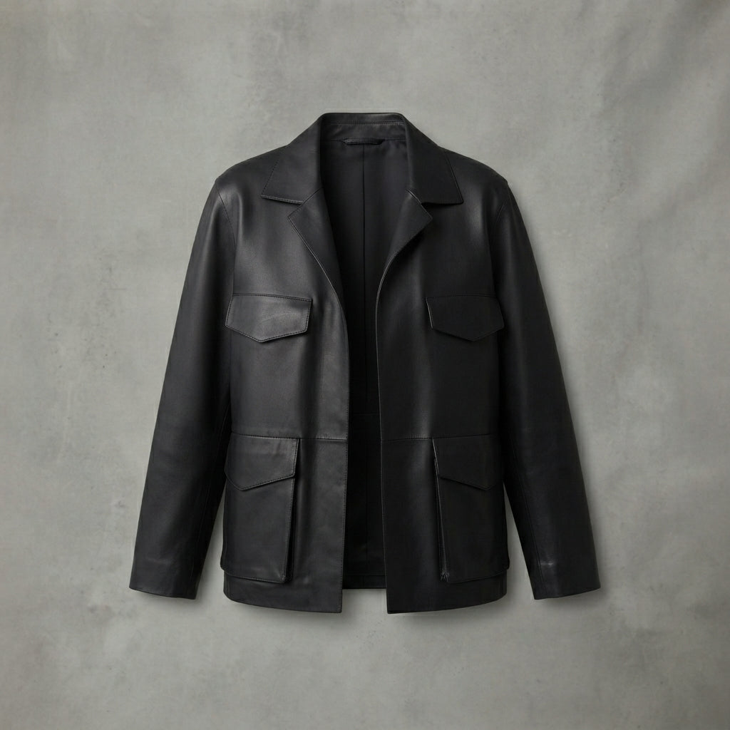 Women's Black Four-Pocket Leather Jacket