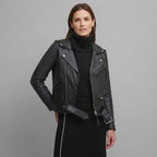 Women's Black Grain Leather Moto Jacket