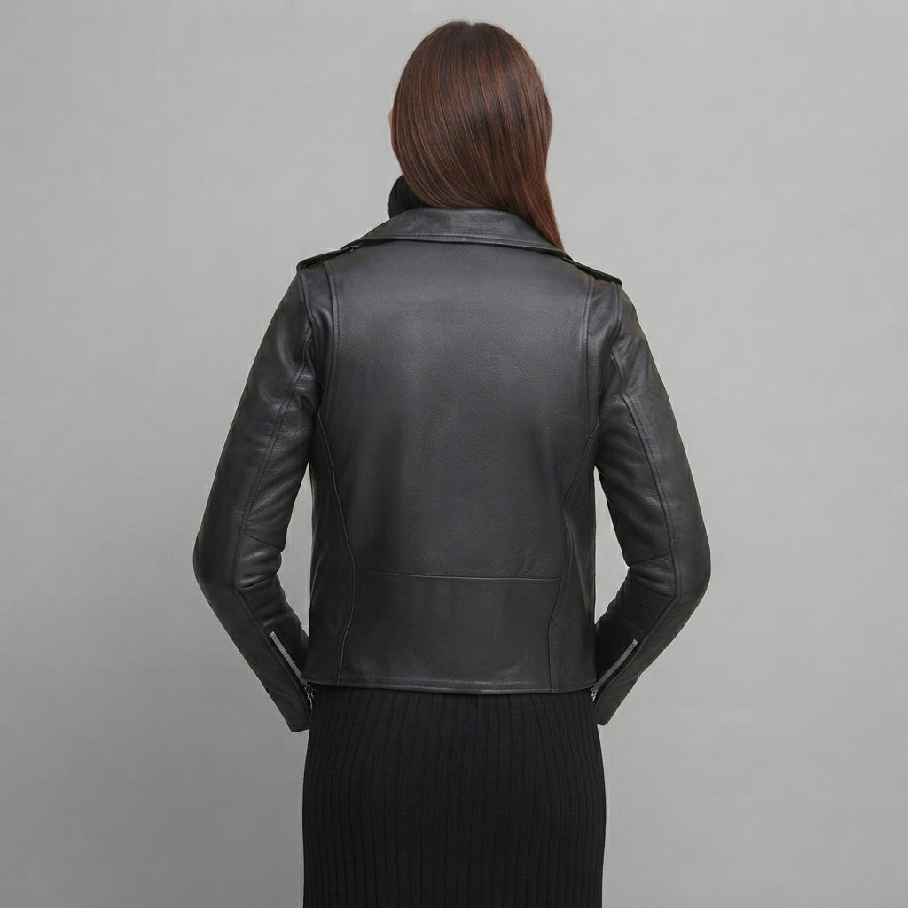 Women's Black Grain Leather Moto Jacket