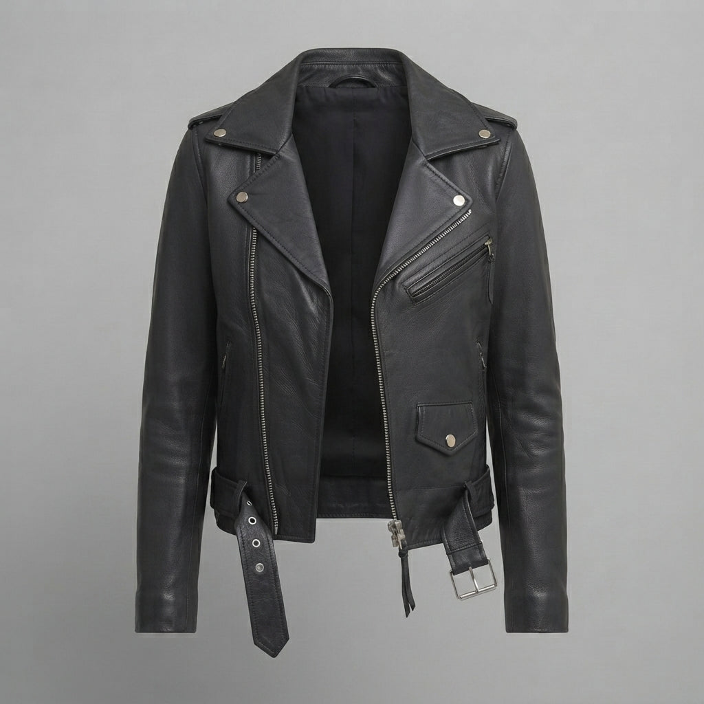Women's Black Grain Leather Moto Jacket