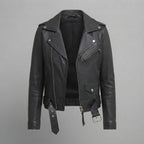 Women's Black Grain Leather Moto Jacket