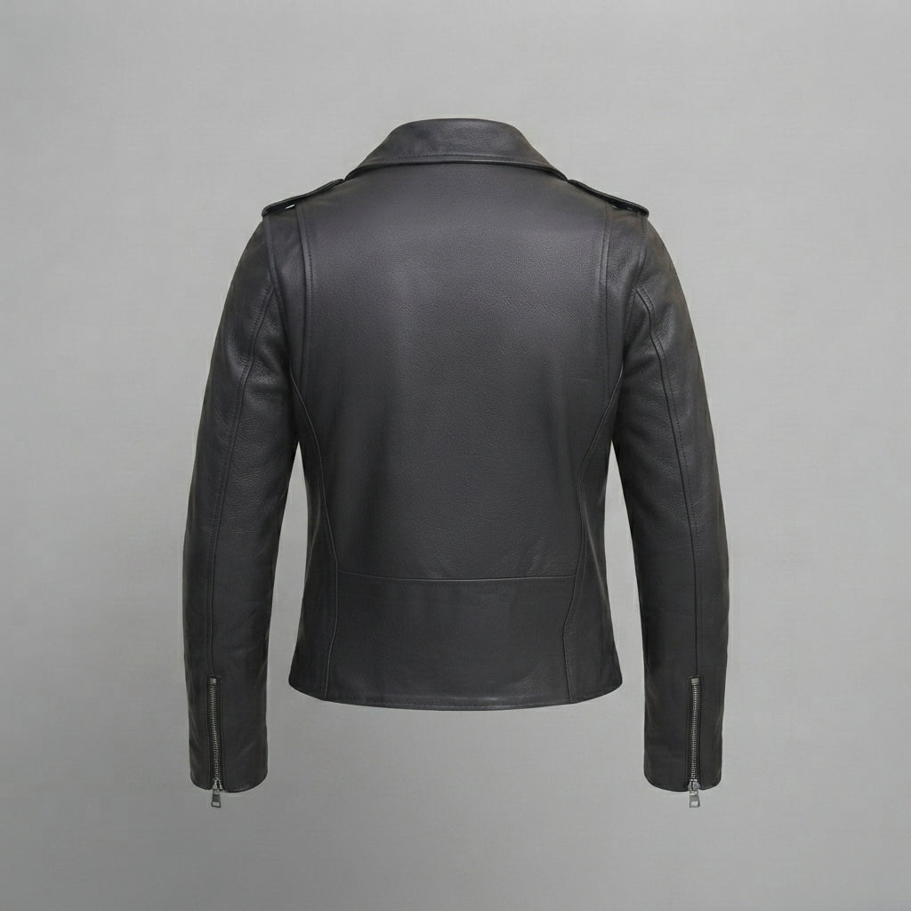 Women's Black Grain Leather Moto Jacket