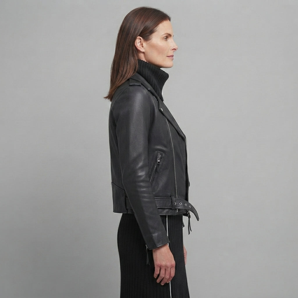 Women's Black Grain Leather Moto Jacket