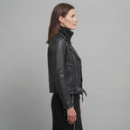 Women's Black Grain Leather Moto Jacket