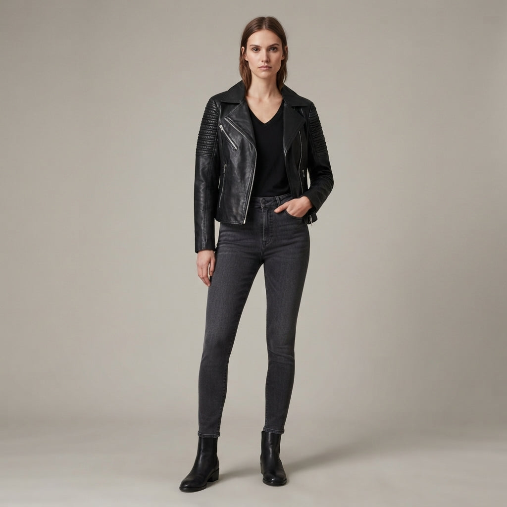 Women's Black Leather Biker Jacket