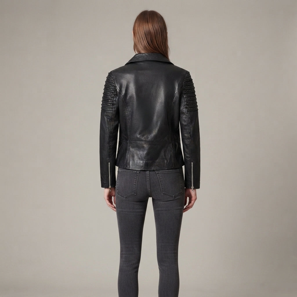 Women's Black Leather Biker Jacket