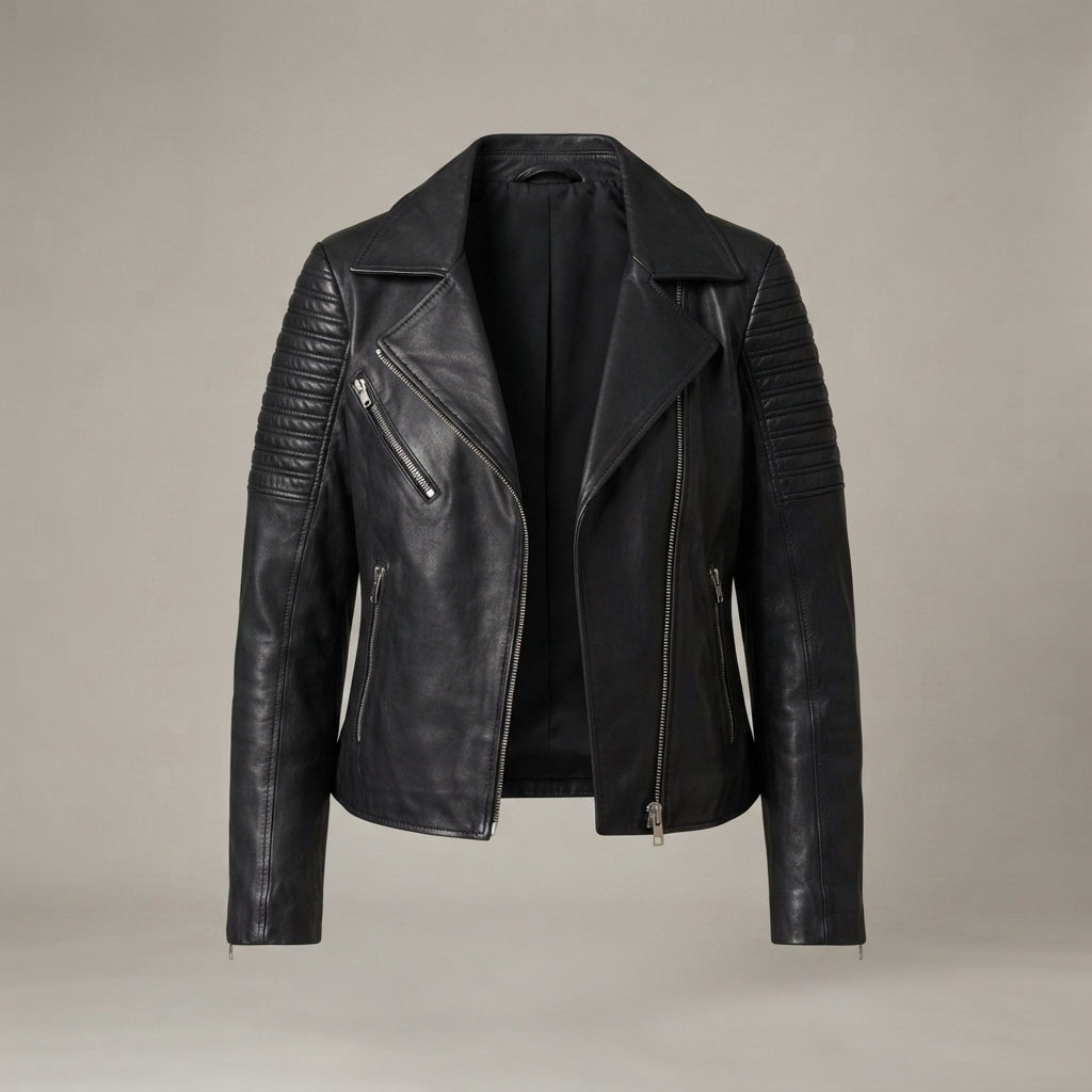 Women's Black Leather Biker Jacket