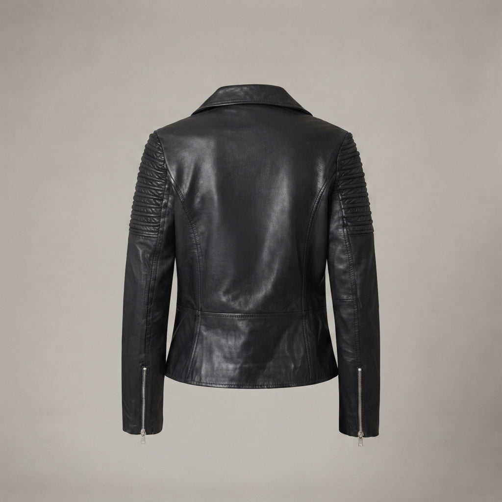 Women's Black Leather Biker Jacket