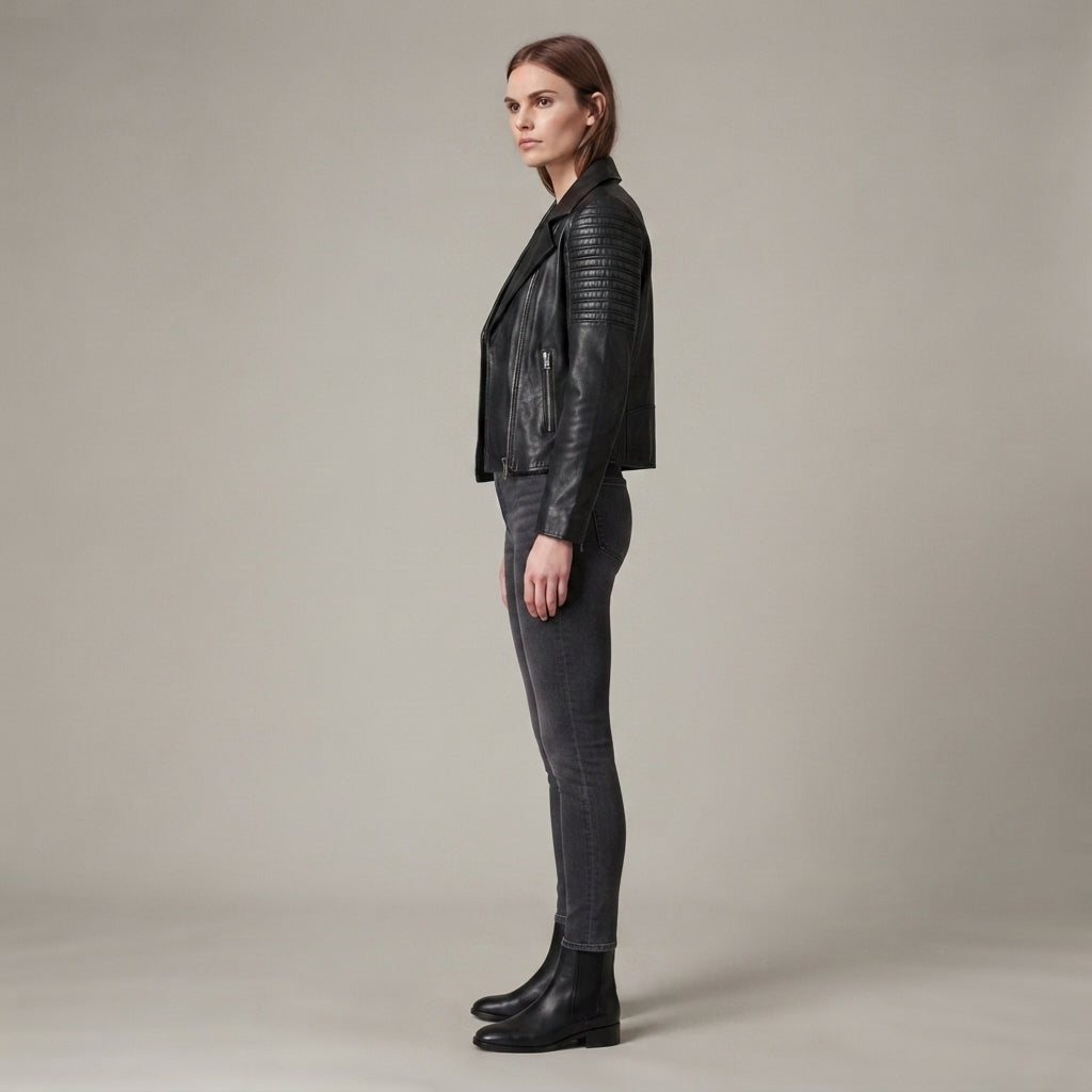 Women's Black Leather Biker Jacket