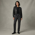 Women's Classic Black Leather Bomber Jacket