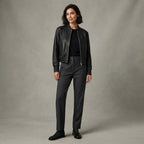 Women's Classic Black Leather Bomber Jacket