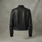 Women's Classic Black Leather Bomber Jacket
