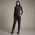 Women's Black Leather Buckle-Strap Romper