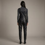 Women's Black Leather Buckle-Strap Romper