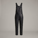 Women's Black Leather Buckle-Strap Romper