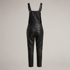 Women's Black Leather Buckle-Strap Romper