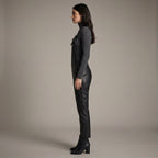 Women's Black Leather Buckle-Strap Romper