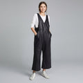 Black Leather V-Neck Romper for Women