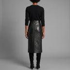 Women's Black Leather Midi Skirt