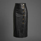 Women's Black Leather Midi Skirt