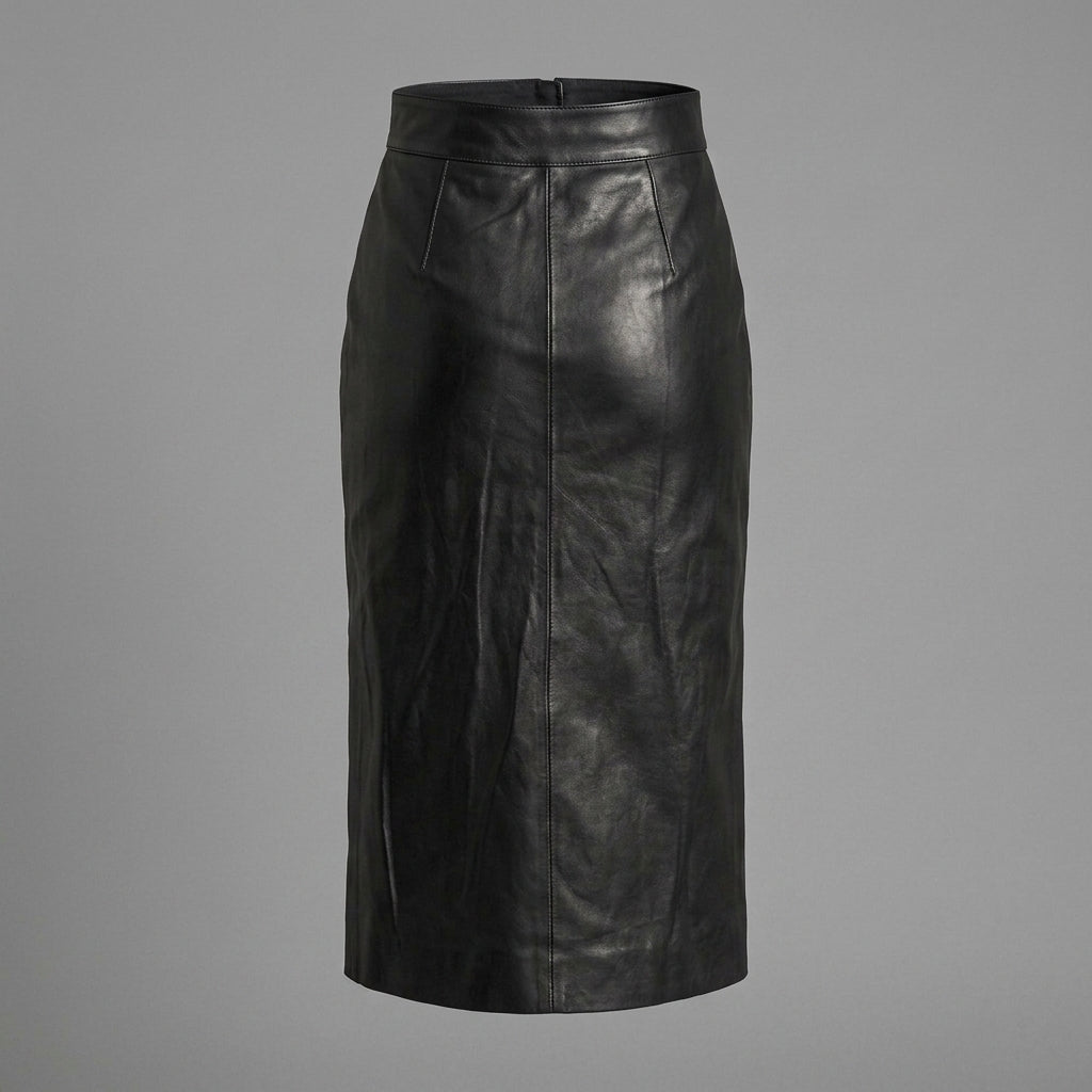 Women's Black Leather Midi Skirt