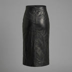 Women's Black Leather Midi Skirt