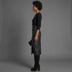 Women's Black Leather Midi Skirt