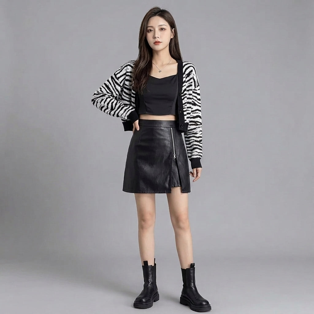 Women's Black Leather Mini Skirt