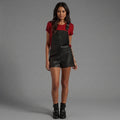 Black Leather Shortall Romper for Women