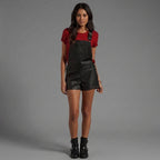 Black Leather Shortall Romper for Women
