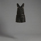 Black Leather Shortall Romper for Women