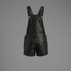 Black Leather Shortall Romper for Women