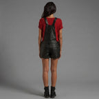 Black Leather Shortall Romper for Women