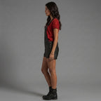 Black Leather Shortall Romper for Women