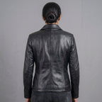 Women's Black Moto Leather Jacket with Shoulder Stitching