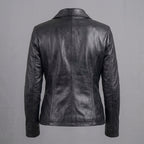 Women's Black Moto Leather Jacket with Shoulder Stitching