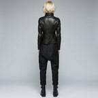 Women's Black Open-Front Drape Collar Leather Jacket
