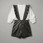 Women's Black Ruffled Leather Romper