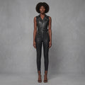 Black Sleeveless Leather Jumpsuit
