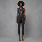 Black Sleeveless Leather Jumpsuit