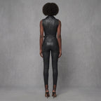 Black Sleeveless Leather Jumpsuit