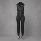 Black Sleeveless Leather Jumpsuit