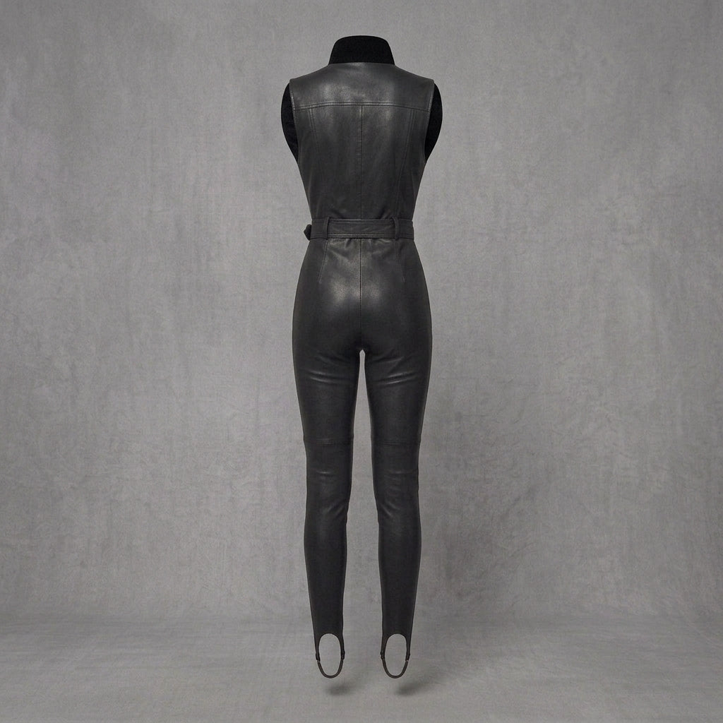 Black Sleeveless Leather Jumpsuit