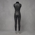 Black Sleeveless Leather Jumpsuit