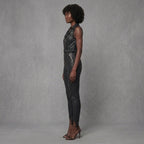 Black Sleeveless Leather Jumpsuit