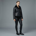 Women's Black Slim-Fit Shearling Moto Jacket